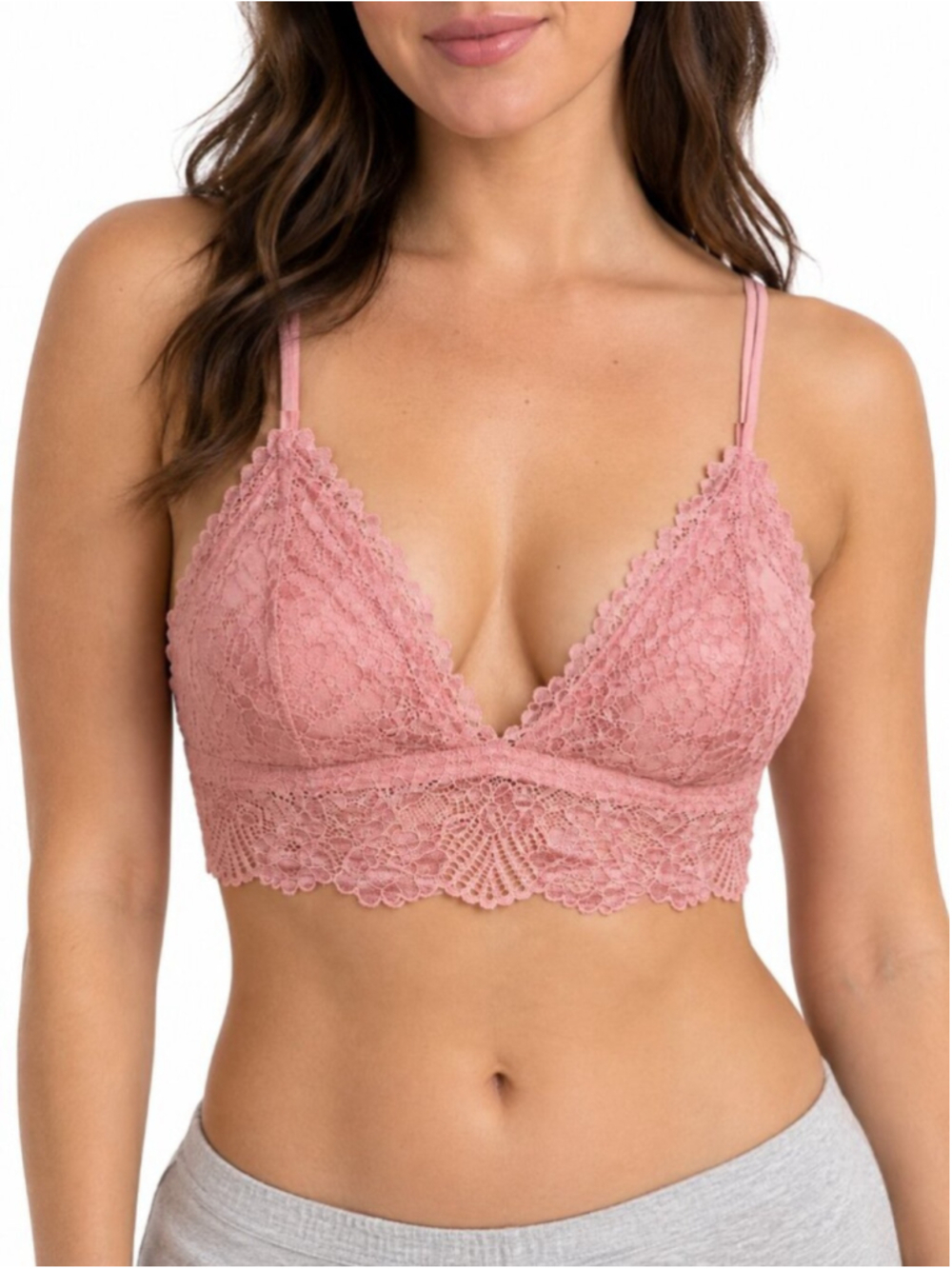 ABERCROMBIE & FITCH Floral Lace Bralette Pink Floral Small Longline Scallop Edge